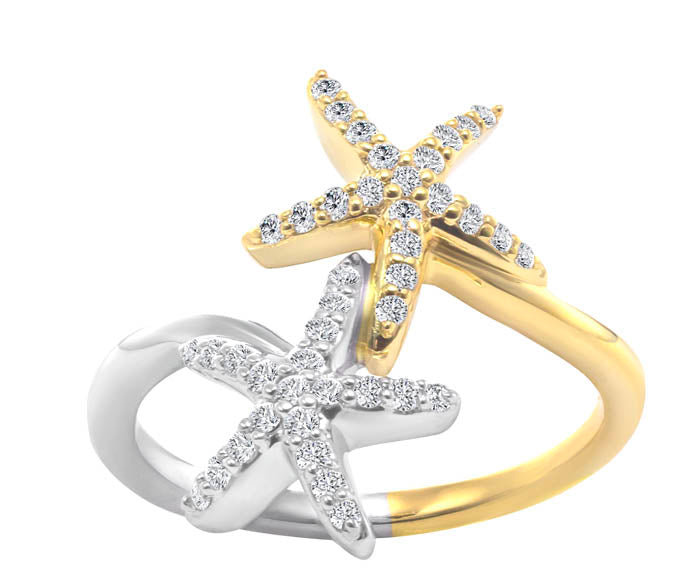 Diamond two-tone starfish ring front view