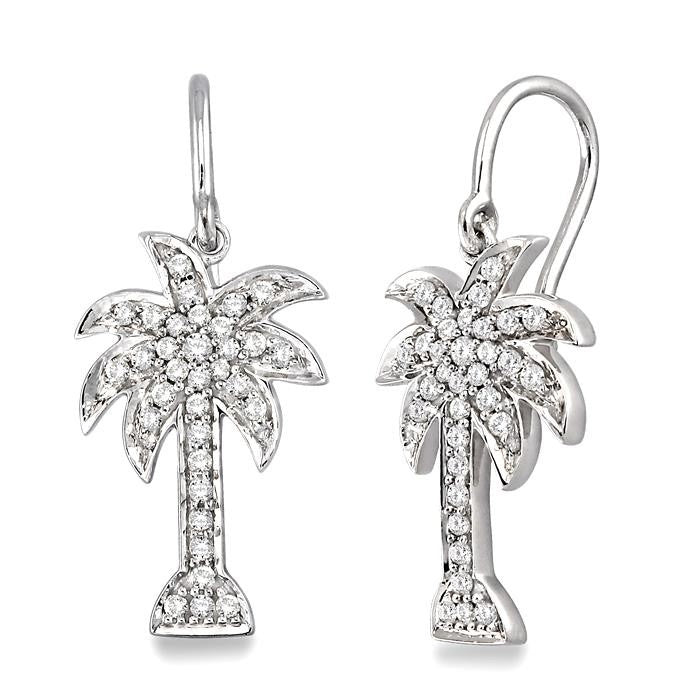 1/2 Ctw Round Cut Diamond Palm Tree Earrings in 14K White Gold
