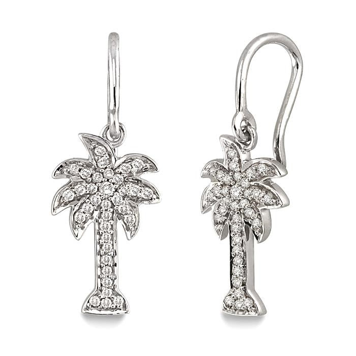1/4 Ctw Palm Tree Round Cut Diamond Earrings in 14K White Gold