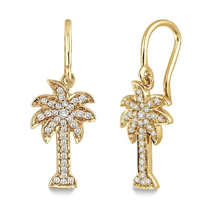 1/4 Ctw Palm Tree Round Cut Diamond Earrings in 14K Yellow Gold