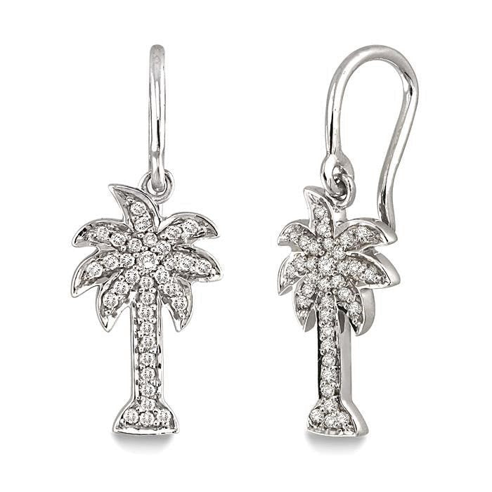 1/4 Ctw Palm Tree Round Cut Diamond Earrings in 14K White Gold