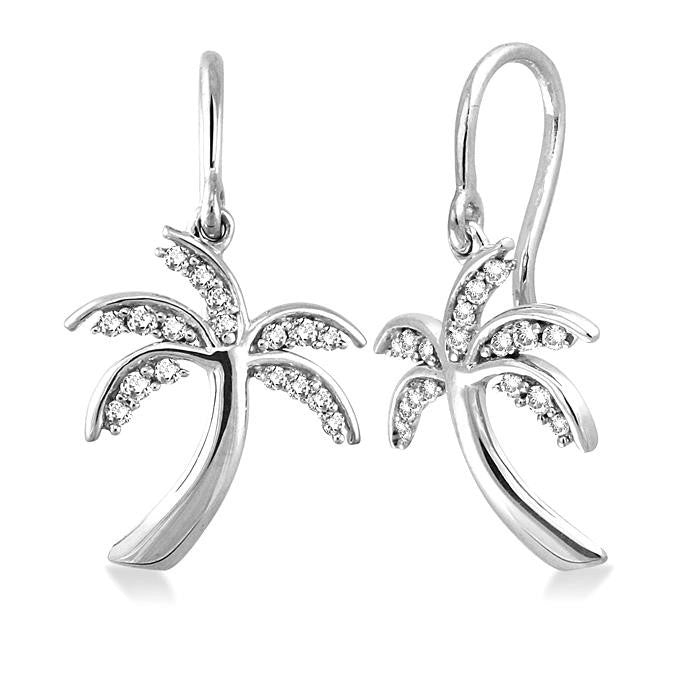 1/4 Ctw Palm Tree Round Cut Diamond Earrings in 14K White Gold