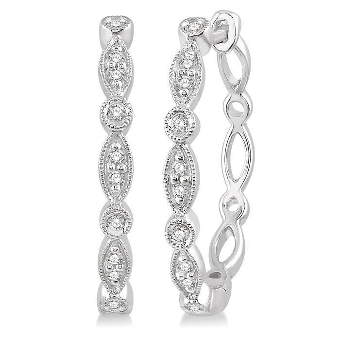 1/6 Ctw Marquise & Circle Motif Round Cut Diamond Hoop Earrings in 10K White Gold