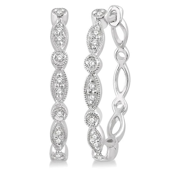 1/6 Ctw Marquise & Circle Motif Round Cut Diamond Hoop Earrings in 10K White Gold