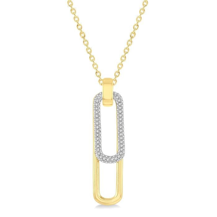 3/8 Ctw Two Tone Paperclip Round Cut Diamond Pendant With Chain in 14K Yellow and White Gold