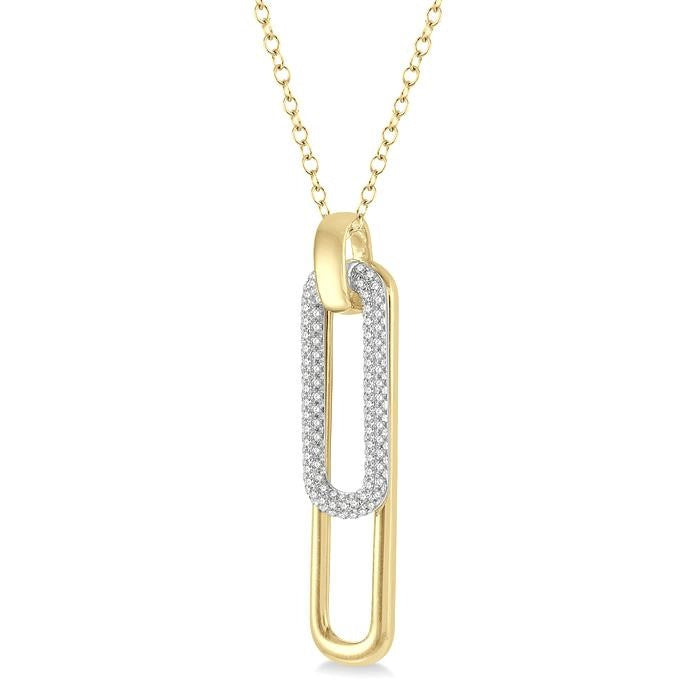 3/8 Ctw Two Tone Paperclip Round Cut Diamond Pendant With Chain in 14K Yellow and White Gold