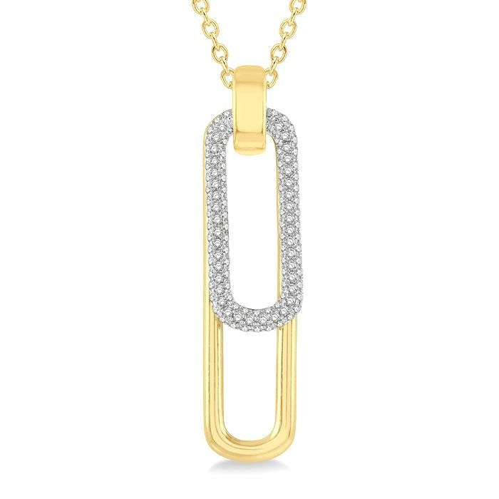 3/8 Ctw Two Tone Paperclip Round Cut Diamond Pendant With Chain in 14K Yellow and White Gold