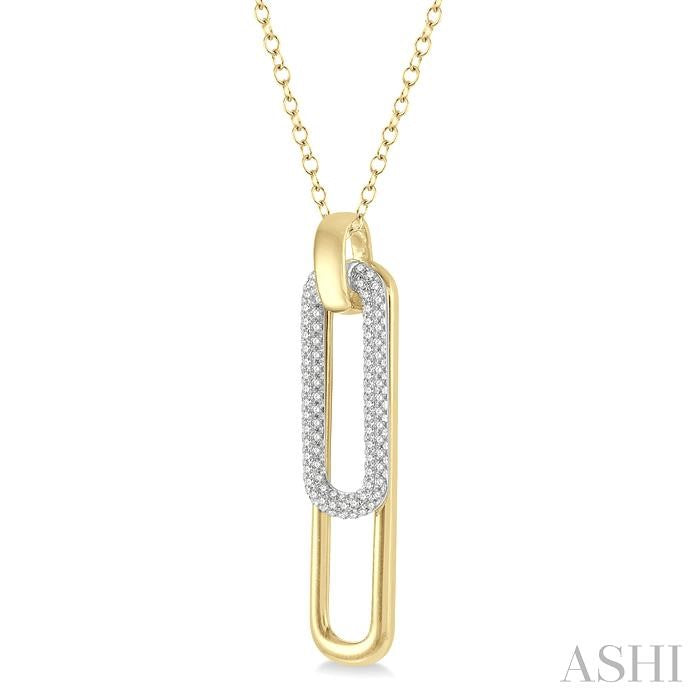 3/8 Ctw Two Tone Paperclip Round Cut Diamond Pendant With Chain in 14K Yellow and White Gold