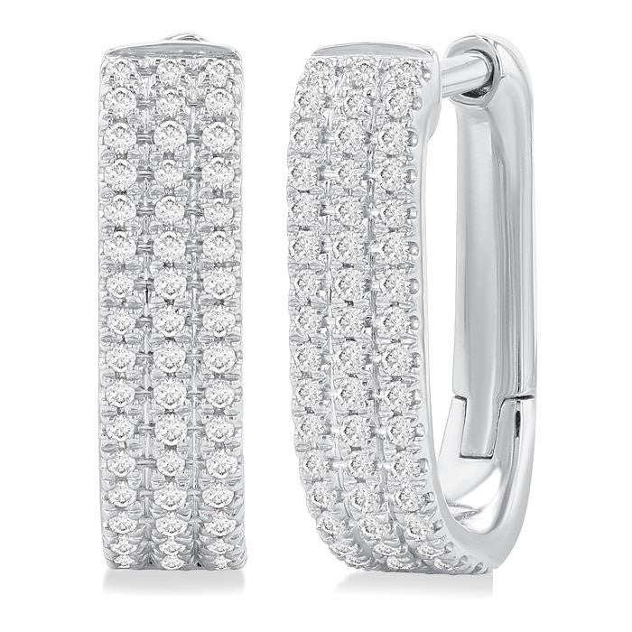1/3 Ctw Triple Row Round Cut Diamond Hoop Earrings in 10K White Gold
