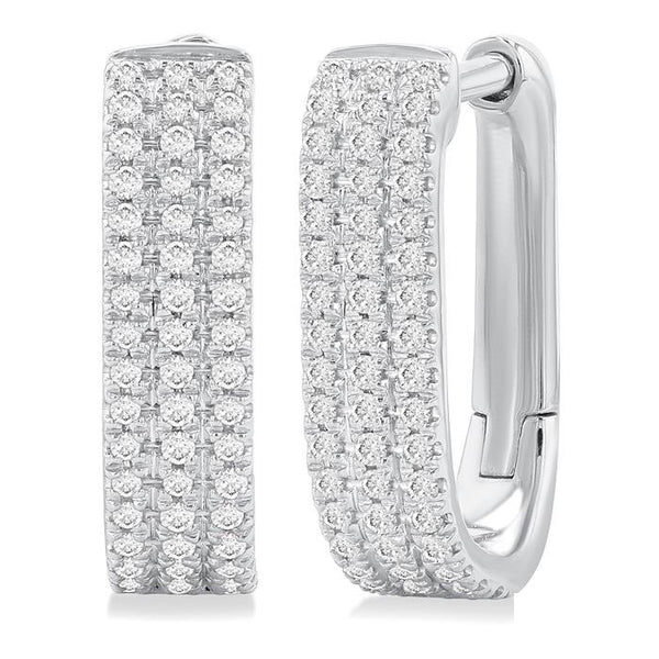 1/3 Ctw Triple Row Round Cut Diamond Hoop Earrings in 10K White Gold