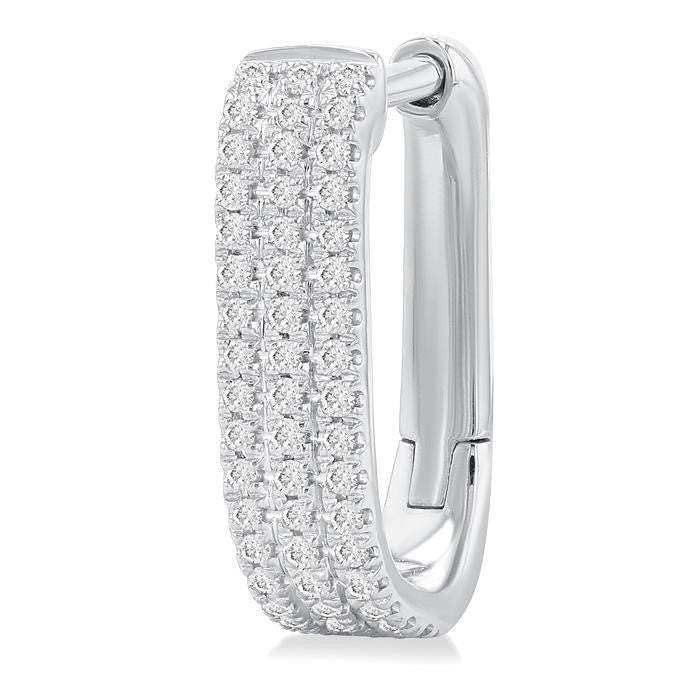 1/3 Ctw Triple Row Round Cut Diamond Hoop Earrings in 10K White Gold