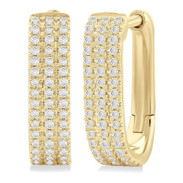 1/3 Ctw Triple Row Round Cut Diamond Hoop Earrings in 10K Yellow Gold