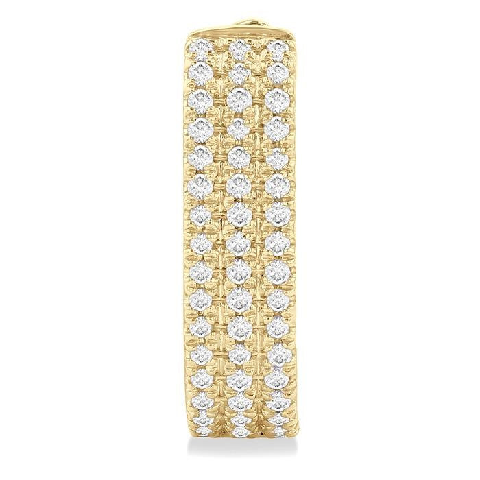 1/3 Ctw Triple Row Round Cut Diamond Hoop Earrings in 10K Yellow Gold