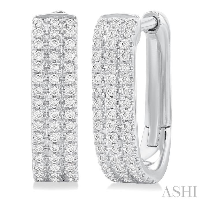 1/3 Ctw Triple Row Round Cut Diamond Hoop Earrings in 10K White Gold