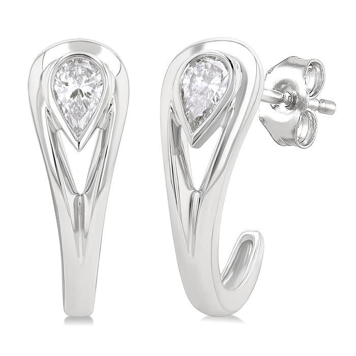 Pear Shape Diamond Half Hoop Fashion Earrings