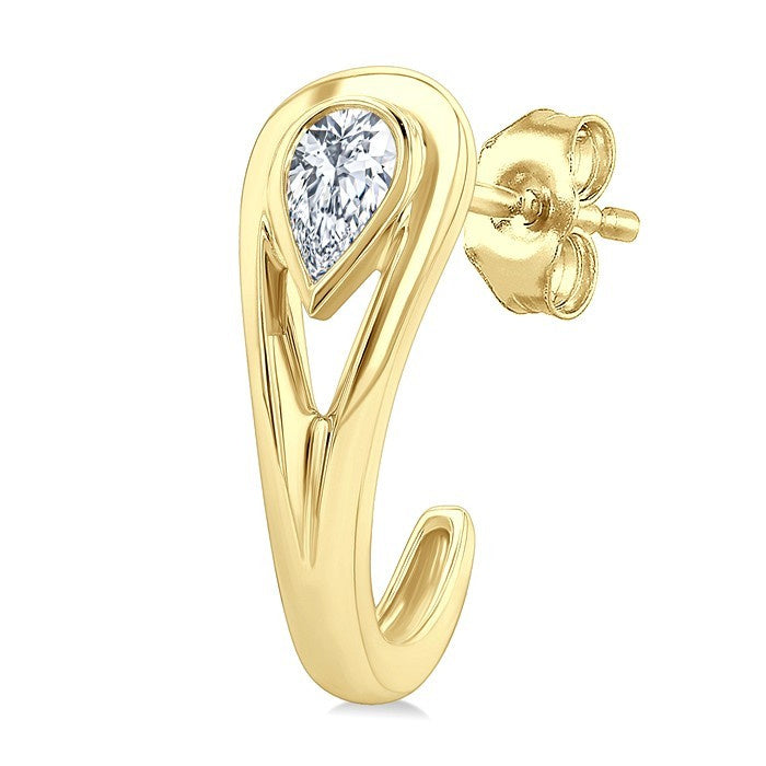 1/3 Ctw Pear Cut Diamond Half Hoop Fashion Earrings in 14K Yellow Gold