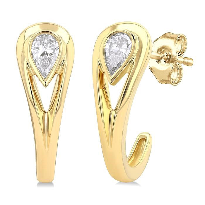 Pear Shape Diamond Half Hoop Fashion Earrings