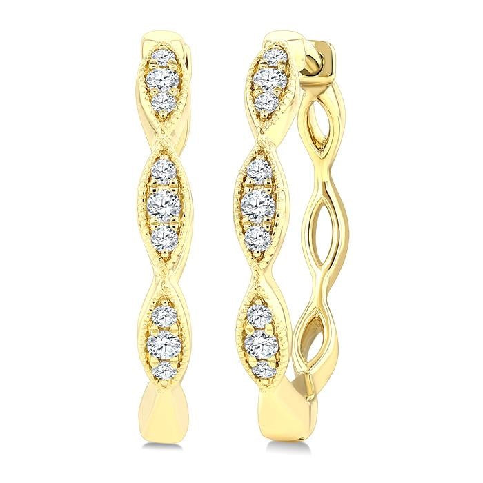1/6 Ctw Marquise Shape Carving Round Cut Diamond Fashion Hoop Earrings in 10K Yellow Gold