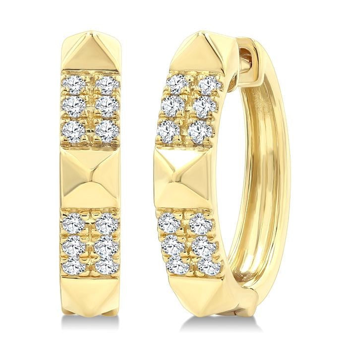 1/4 Ctw Round Cut Diamond Pyramid Huggie Earrings in 10K Yellow Gold