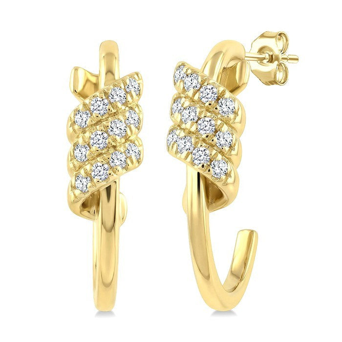 1/6 Ctw Round Cut Diamond Twine Fashion Half Hoop Earrings in 10K Yellow Gold