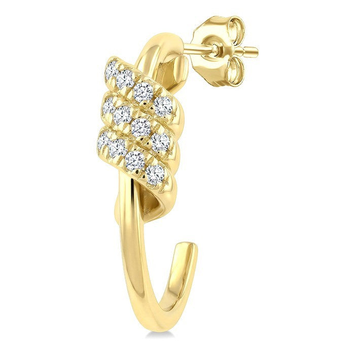 1/6 Ctw Round Cut Diamond Twine Fashion Half Hoop Earrings in 10K Yellow Gold