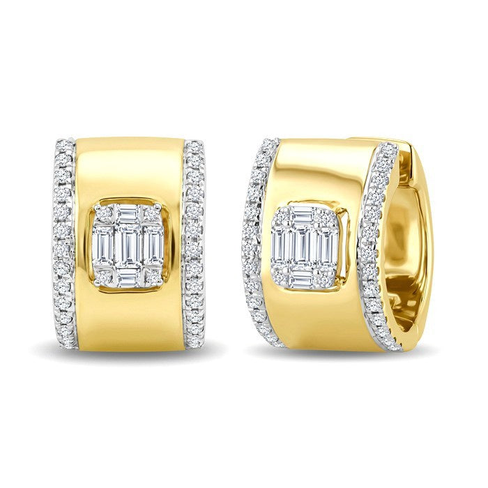 1/3 Ctw Baguette and Round Cut Diamond Fusion Huggie Earrings in 10K Yellow Gold