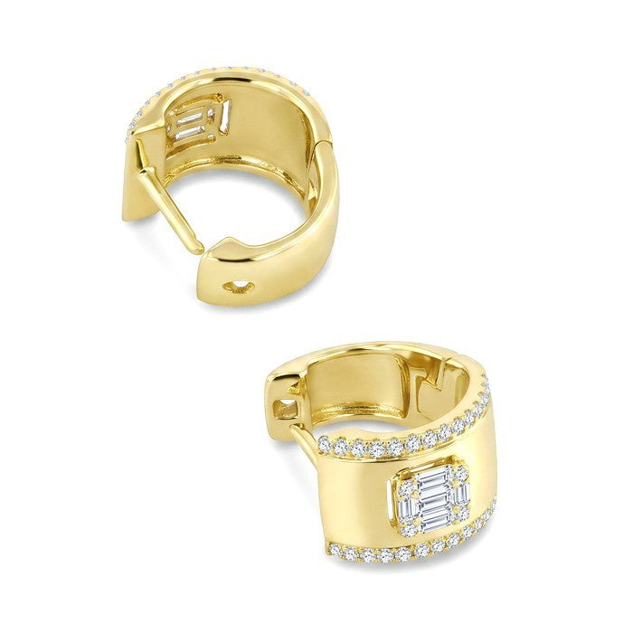 1/3 Ctw Baguette and Round Cut Diamond Fusion Huggie Earrings in 10K Yellow Gold
