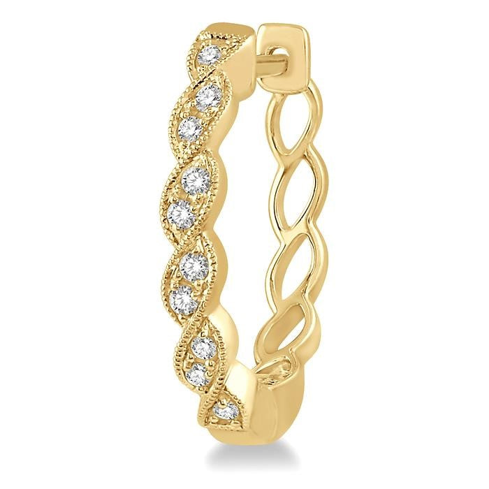 1/6 Ctw Braided Pattern Round Cut Diamond Hoop Earrings in 10K Yellow Gold