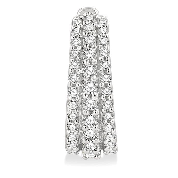 1/2 Ctw Triple Row Round Cut Diamond Huggie Petite Earrings in 14K White Gold