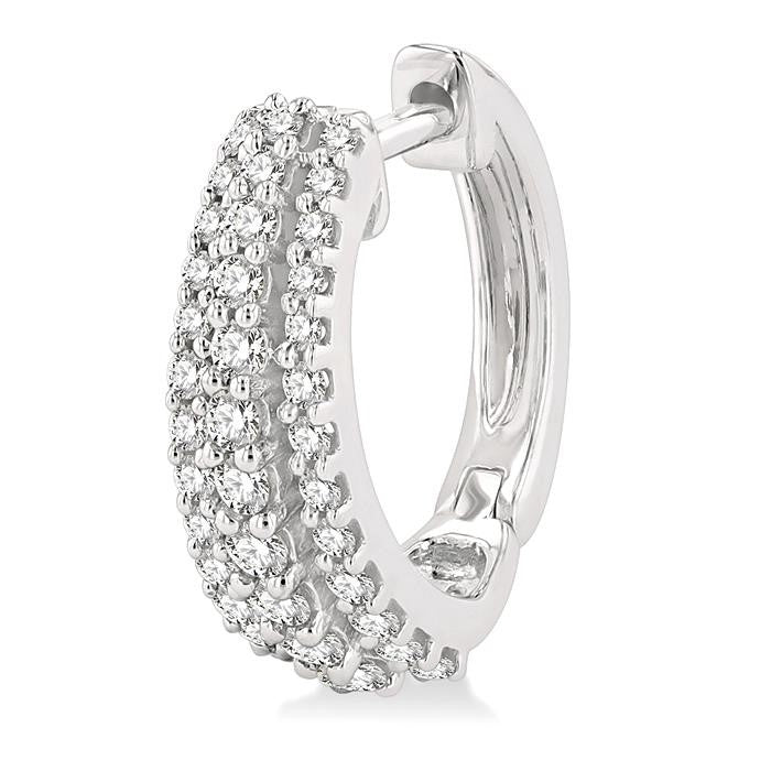 1/2 Ctw Triple Row Round Cut Diamond Huggie Petite Earrings in 14K White Gold