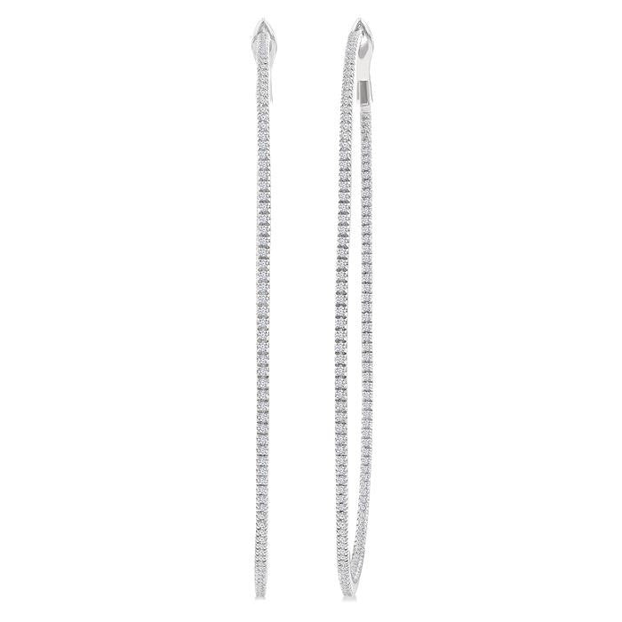 1 1/2 Ctw Inside & Outside Round Cut Diamond Hoop Earrings in 14K White Gold