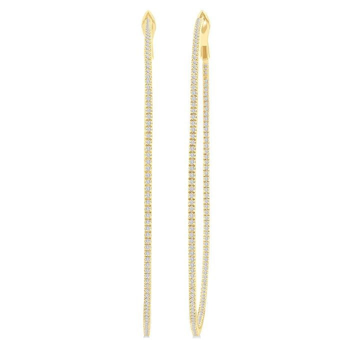 1 1/2 Ctw Inside & Outside Round Cut Diamond Hoop Earrings in 14K Yellow Gold