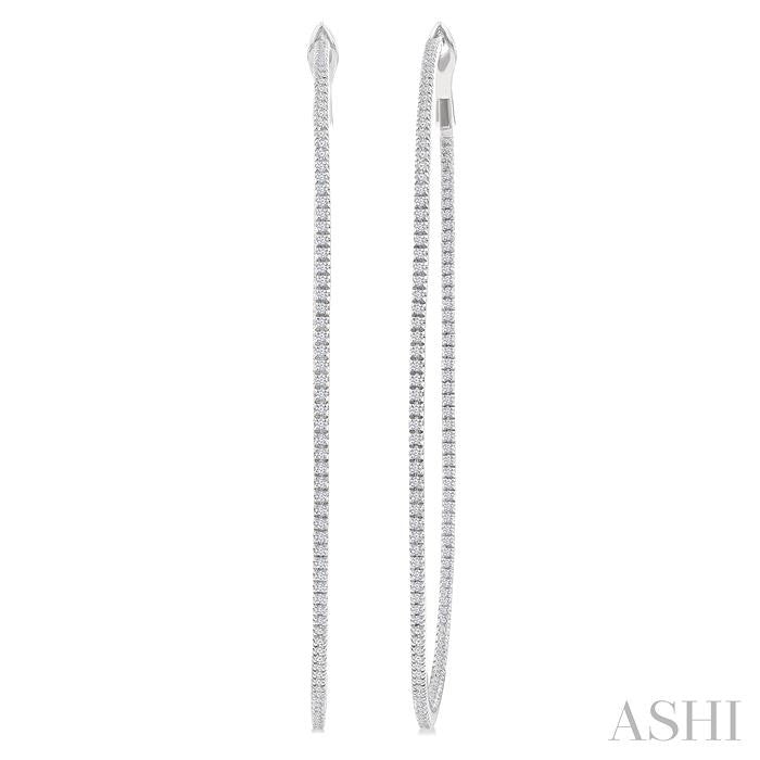 1 1/2 Ctw Inside & Outside Round Cut Diamond Hoop Earrings in 14K White Gold