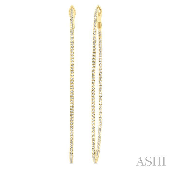 1 1/2 Ctw Inside & Outside Round Cut Diamond Hoop Earrings in 14K Yellow Gold