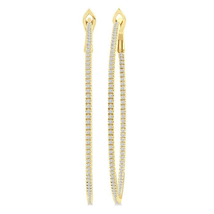3/4 Ctw Inside & Outside Round Cut Diamond Hoop Earrings in 14K Yellow Gold