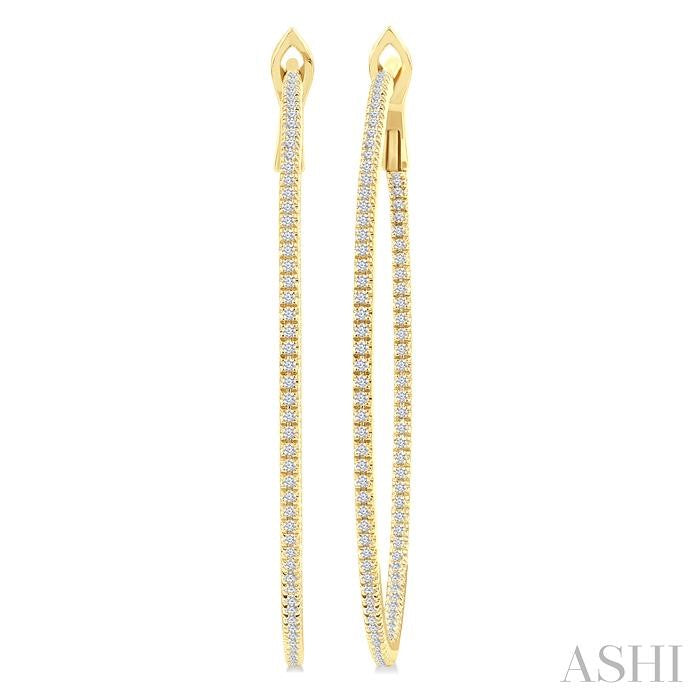 3/4 Ctw Inside & Outside Round Cut Diamond Hoop Earrings in 14K Yellow Gold