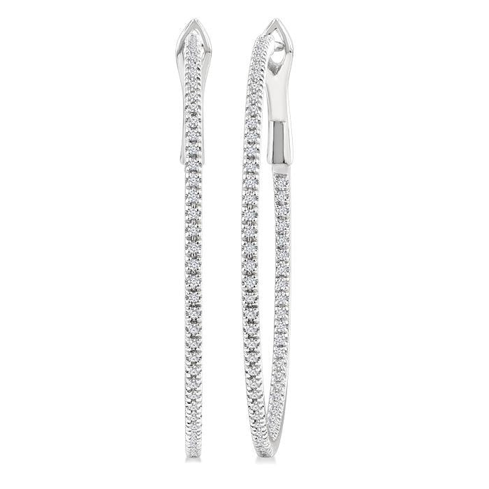 1/2 Ctw Inside & Outside Round Cut Diamond Hoop Earrings in 14K White Gold