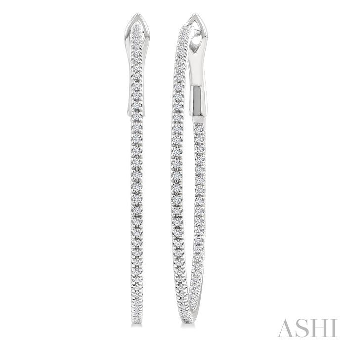 1/2 Ctw Inside & Outside Round Cut Diamond Hoop Earrings in 14K White Gold