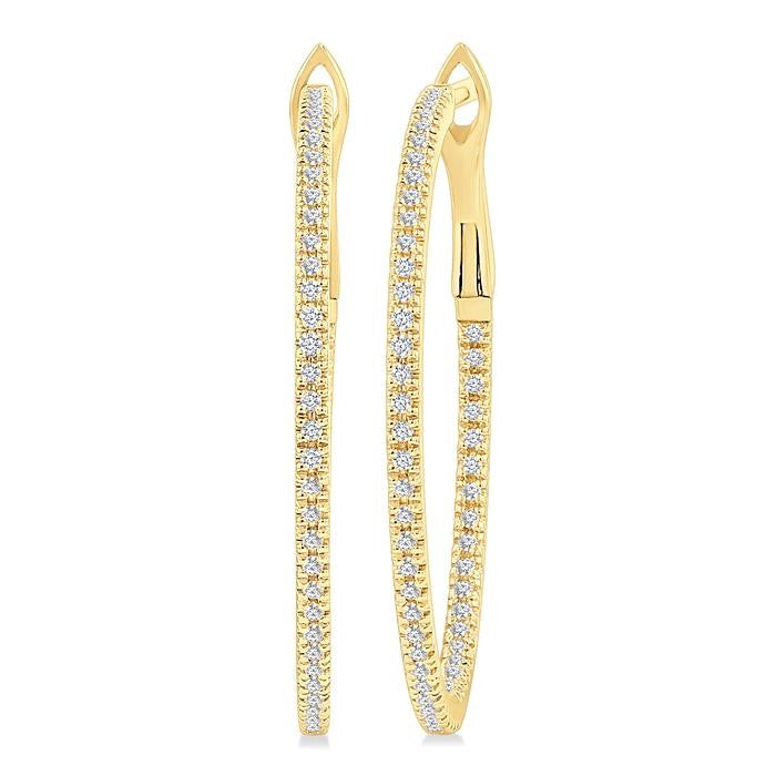 1/3 Ctw Inside & Outside Round Cut Diamond Hoop Earrings in 14K Yellow Gold
