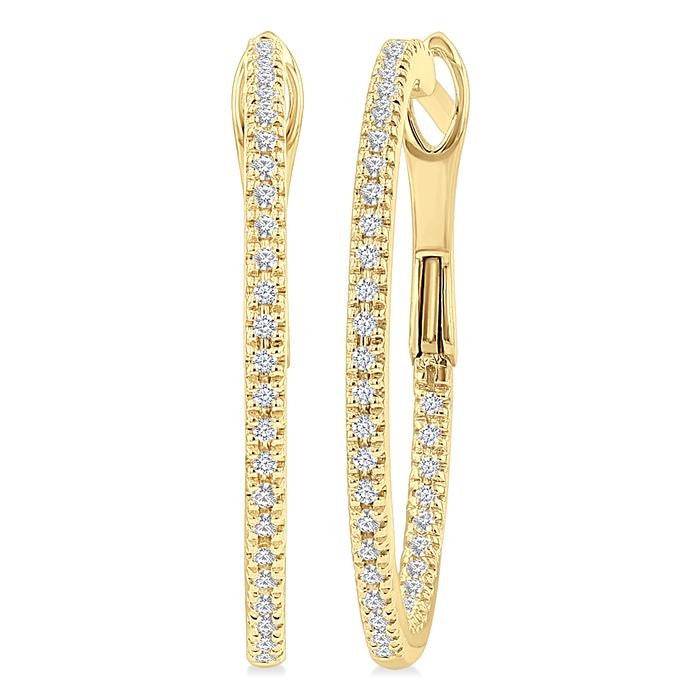 1/4 Ctw Inside & Outside Round Cut Diamond Hoop Earrings in 14K Yellow Gold