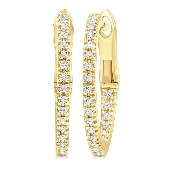 1/6 Ctw Inside & Outside Round Cut Diamond Hoop Earrings in 14K Yellow Gold