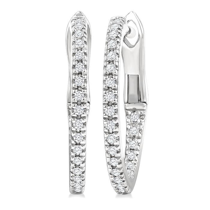 1/6 Ctw Inside & Outside Round Cut Diamond Hoop Earrings in 10K White Gold