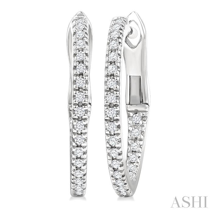 1/6 Ctw Inside & Outside Round Cut Diamond Hoop Earrings in 10K White Gold