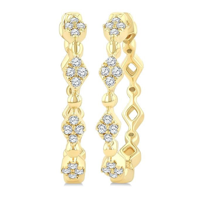 1/6 Ctw Kite Shape Motif and Ball Bead Link Round Cut Diamond Fashion Hoop Earrings in 10K Yellow Gold