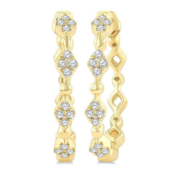 1/6 Ctw Kite Shape Motif and Ball Bead Link Round Cut Diamond Fashion Hoop Earrings in 10K Yellow Gold