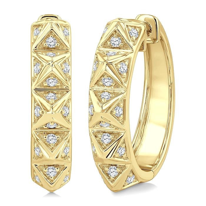 1/4 Ctw Pyramid Accent Round Cut Diamond Fashion Hoop Earrings in 10K Yellow Gold