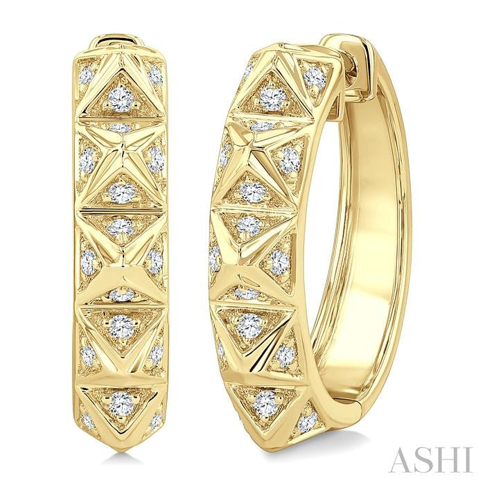 1/4 Ctw Pyramid Accent Round Cut Diamond Fashion Hoop Earrings in 10K Yellow Gold