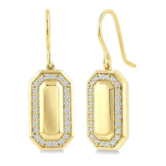1/3 Ctw Round Cut Diamond Emerald Shape Fashion Earrings in 10K Yellow Gold