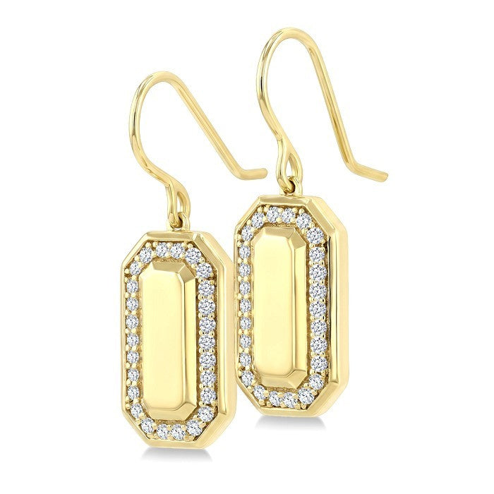 1/3 Ctw Round Cut Diamond Emerald Shape Fashion Earrings in 10K Yellow Gold