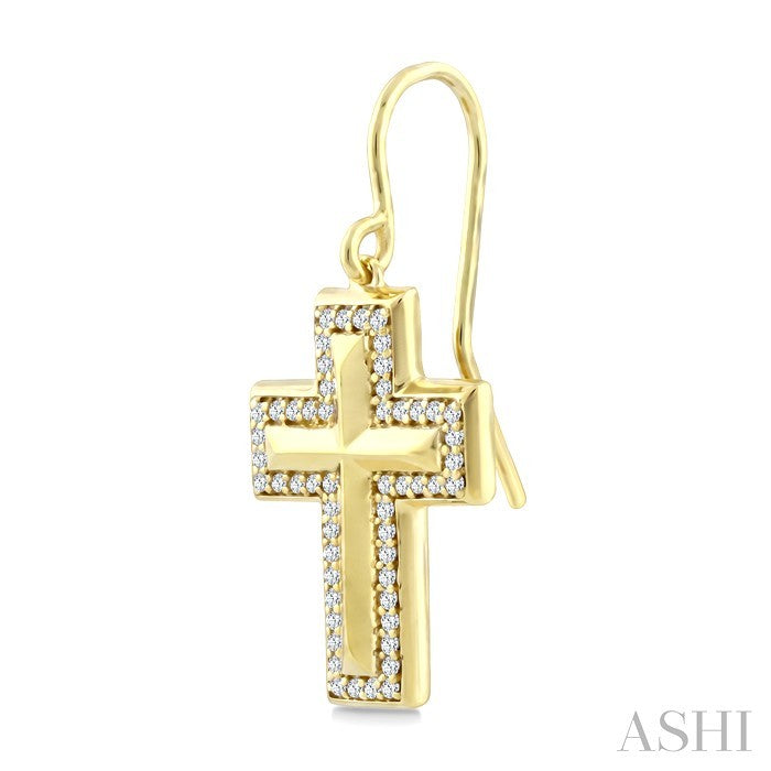 1/3 Ctw Round Cut Diamond Cross Fashion Earrings in 10K Yellow Gold